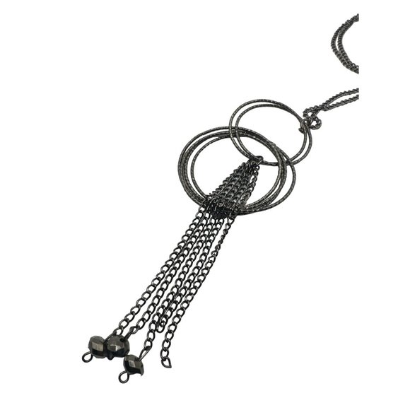 Black Metal Circle and Chain Tassle Necklace 40 inch - Picture 3 of 4